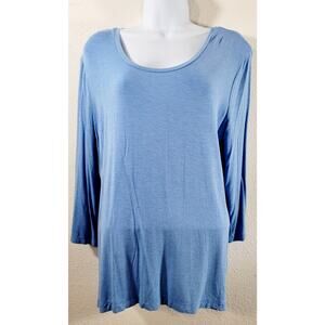 Cato Blue Heathered Round Neck Top XL Lightweight Soft Stretchy 3/4 Sleeves